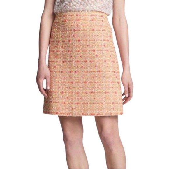 NWT Kate Spade Chic Textured Colorful Tweed Skirt Peach Yellow Orange & Pink - Picture 1 of 13